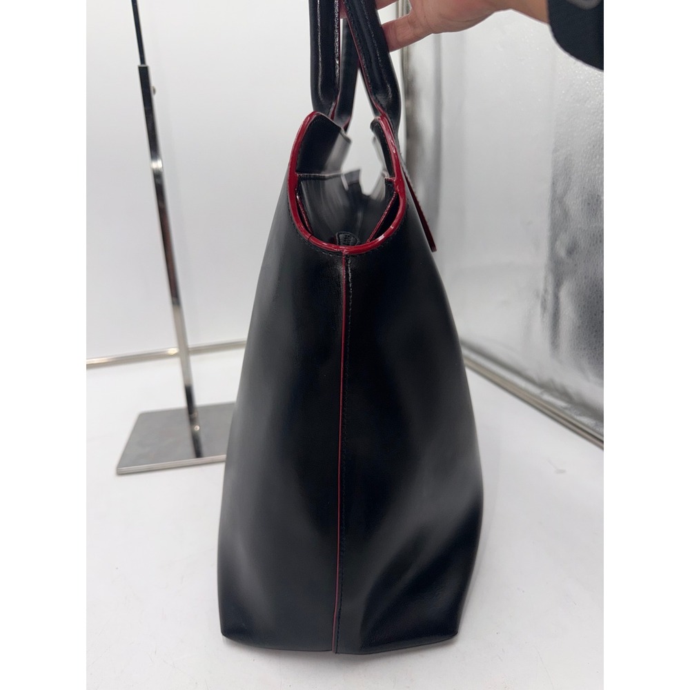Lodis Black Leather Tote Bag Red Trim Laptop Work Shoulder Bag Structured - Picture 4 of 12